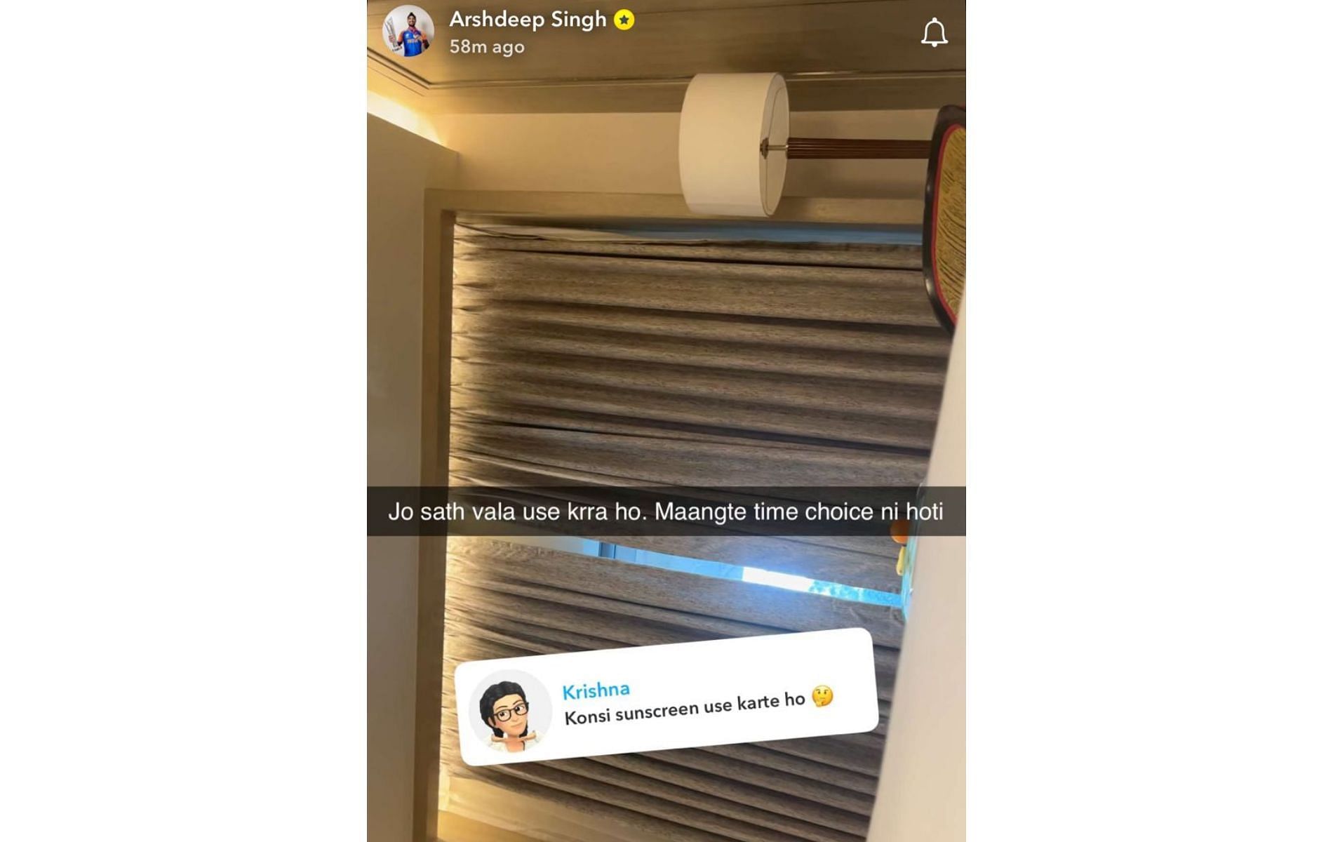 Screenshot of Arshdeep Singh's Snapchat story.